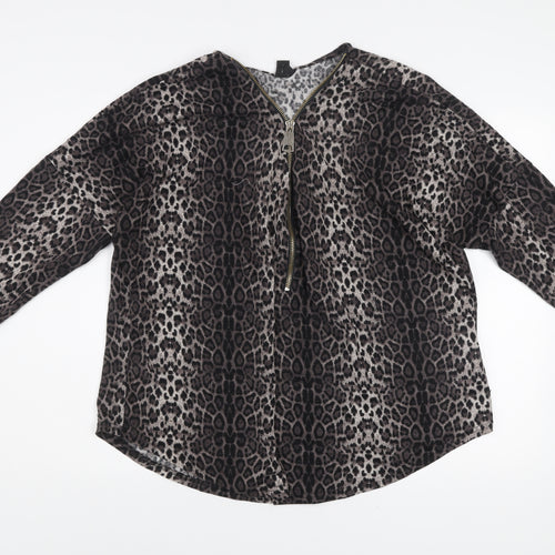 Izabel London Women’s Brown Leopard Print Zip Front Jumper Size 22