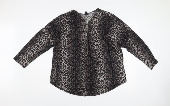 Izabel London Women’s Brown Leopard Print Zip Front Jumper Size 22