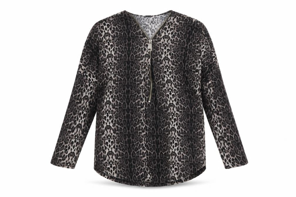 Izabel London Women’s Brown Leopard Print Zip Front Jumper Size 22