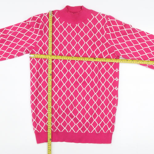 Savida Women’s Pink Mock Neck Pullover Jumper Size 10 Argyle Knit