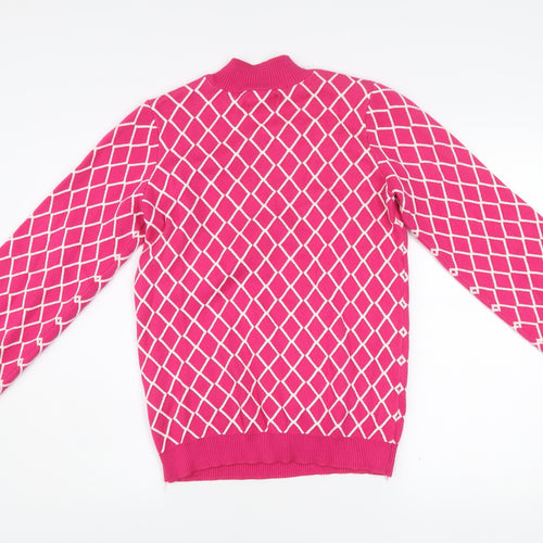 Savida Women’s Pink Mock Neck Pullover Jumper Size 10 Argyle Knit
