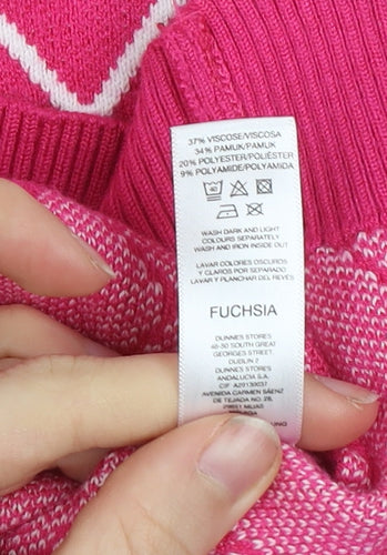 Savida Women’s Pink Mock Neck Pullover Jumper Size 10 Argyle Knit
