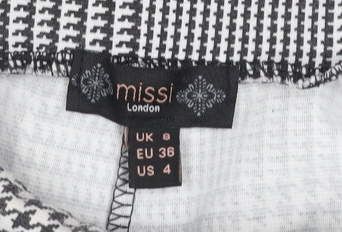 Missi London Women Black Check Leggings Size 8 Slim Fit Stretch