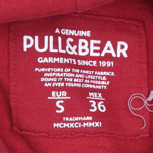 Pull&Bear Mens Red Small Pullover Hoodie Graphic Logo Hooded Sweatshirt