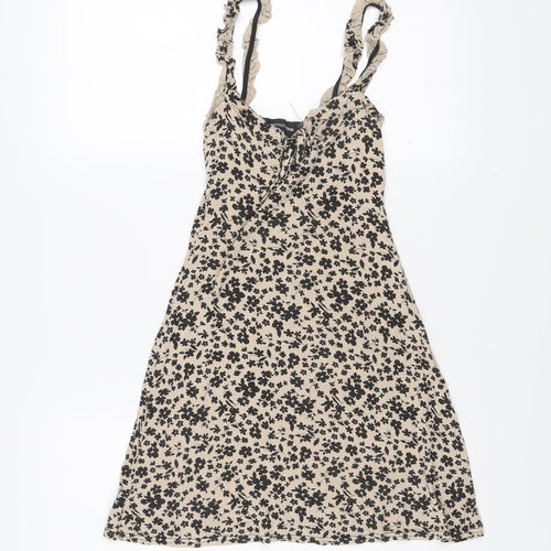 PrettyLittleThing Women’s Beige Floral Mini Slip Dress UK 4