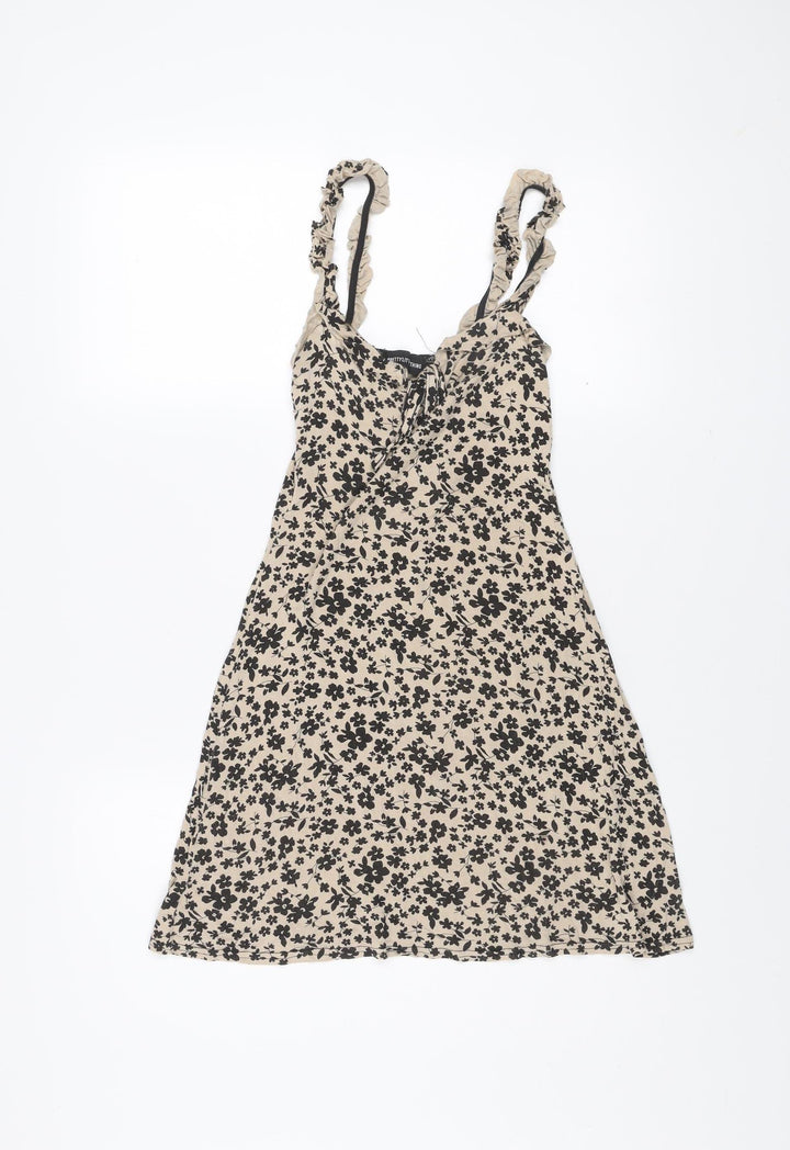 PrettyLittleThing Women’s Beige Floral Mini Slip Dress UK 4
