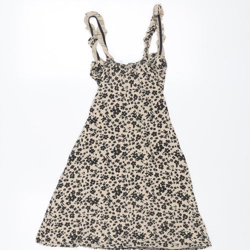 PrettyLittleThing Women’s Beige Floral Mini Slip Dress UK 4