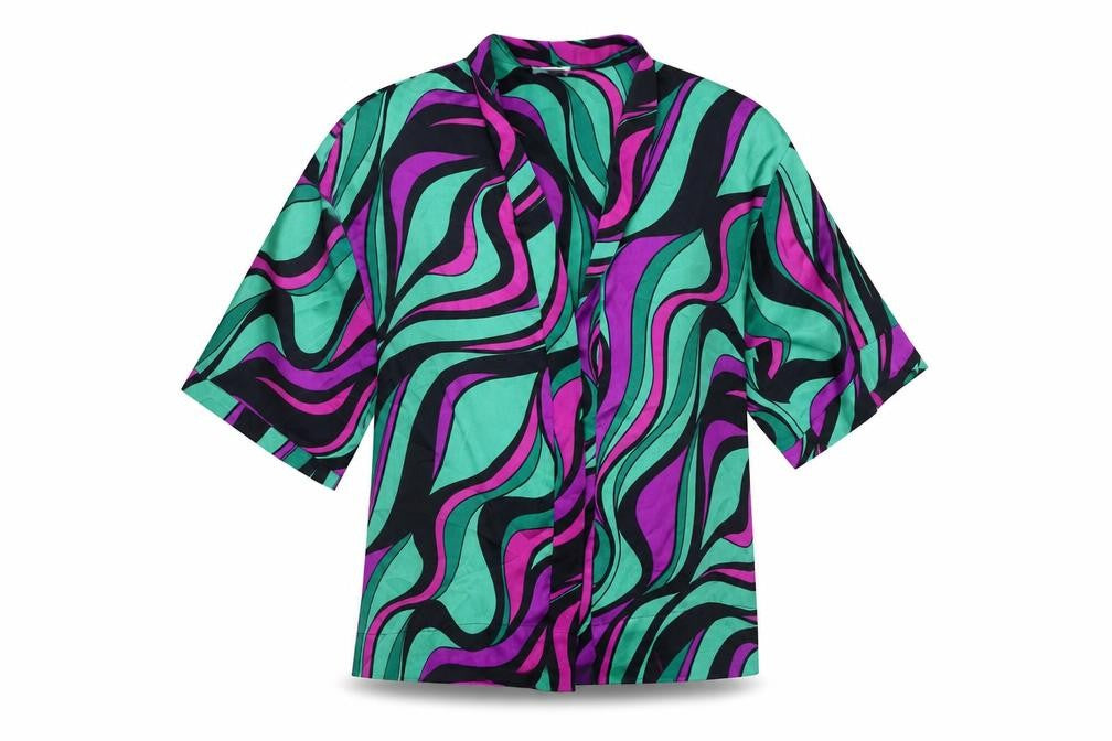 Front view of Papaya Women’s Multicoloured Kimono Jacket M Retro Geometric Lightweight