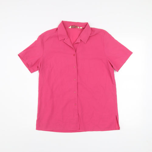 EWM Women Pink Short Sleeve Collared Button-Up Shirt Size 12