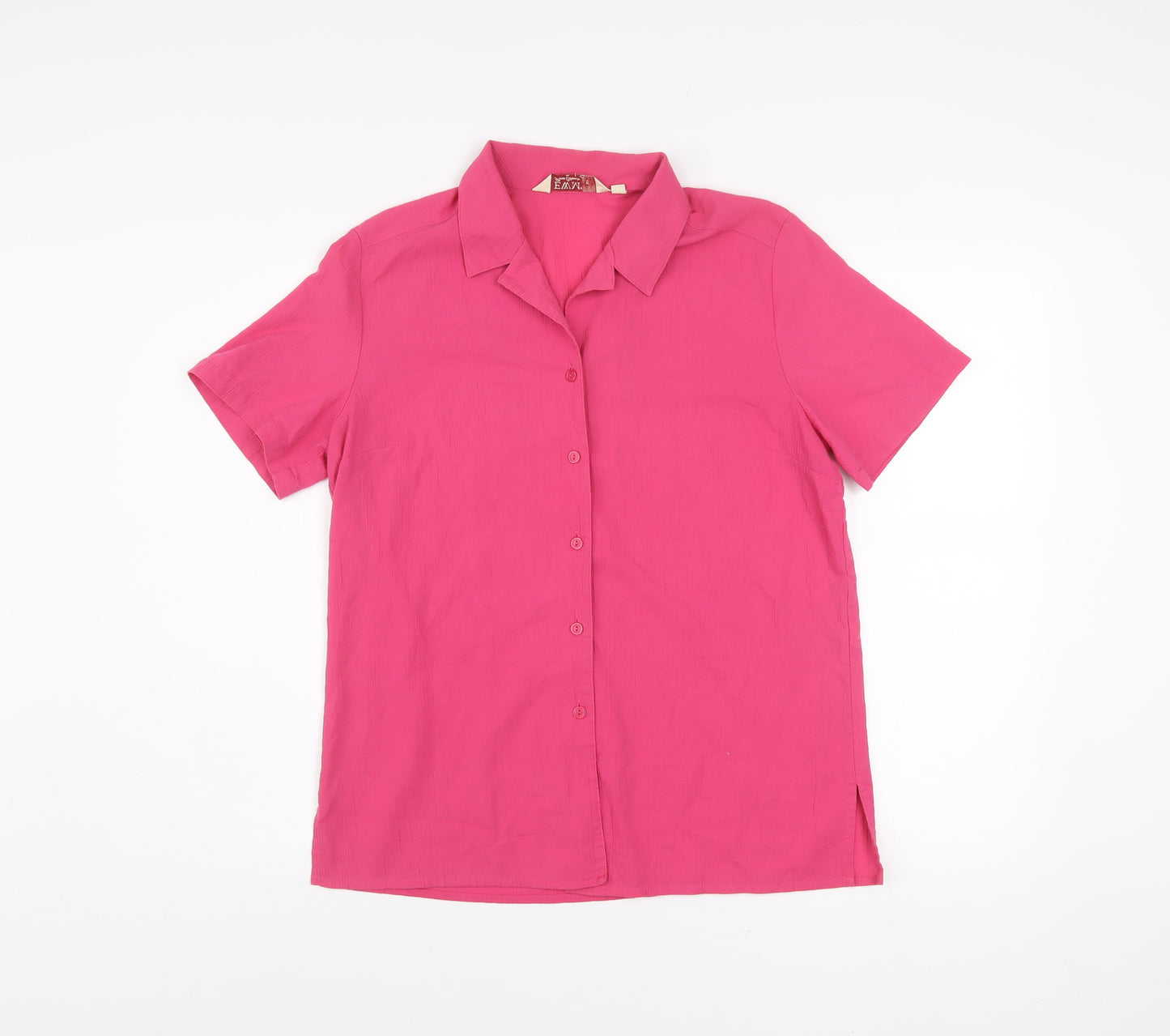 EWM Women Pink Short Sleeve Collared Button-Up Shirt Size 12
