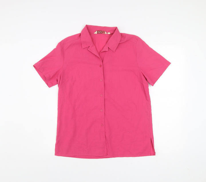 EWM Women Pink Short Sleeve Collared Button-Up Shirt Size 12