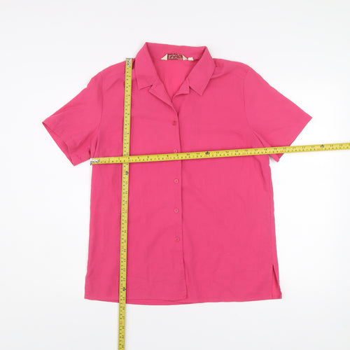 EWM Women Pink Short Sleeve Collared Button-Up Shirt Size 12
