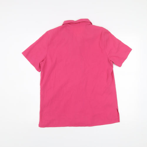 EWM Women Pink Short Sleeve Collared Button-Up Shirt Size 12