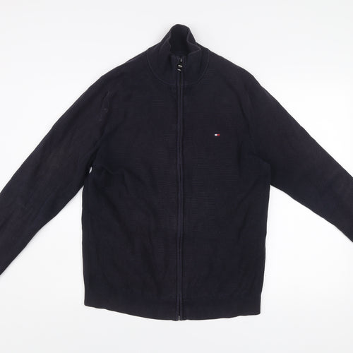 Tommy Hilfiger Men Black Knit Full Zip Jacket Size M Cotton Blend