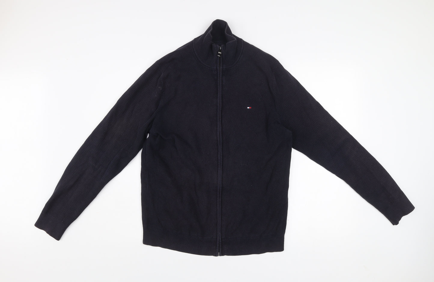 Tommy Hilfiger Men Black Knit Full Zip Jacket Size M Cotton Blend