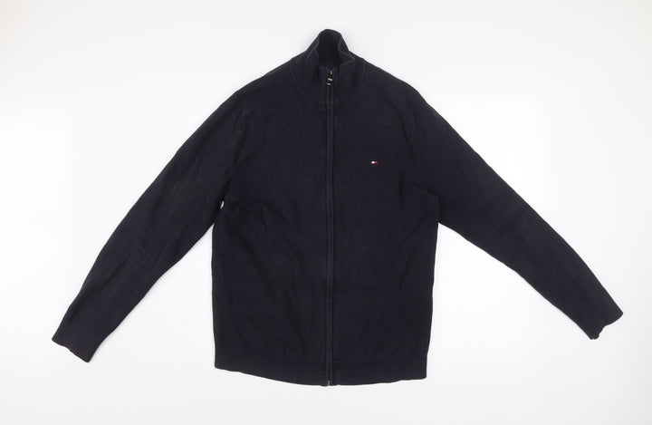 Tommy Hilfiger Men Black Knit Full Zip Jacket Size M Cotton Blend