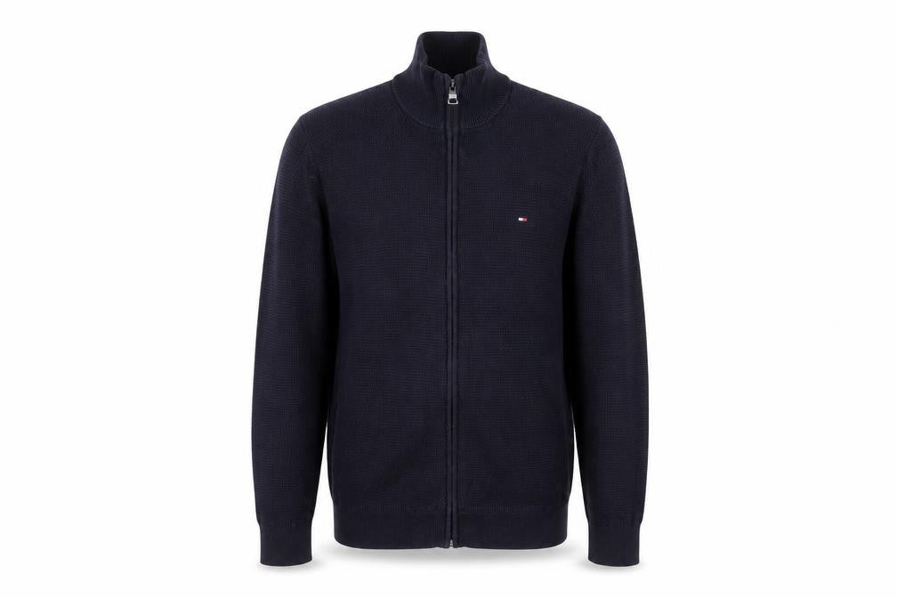 Front view of Tommy Hilfiger Men Black Knit Full Zip Jacket, size M, Cotton Blend