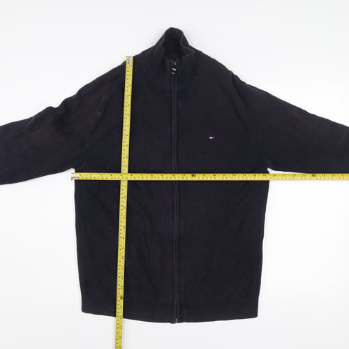 Tommy Hilfiger Men Black Knit Full Zip Jacket Size M Cotton Blend