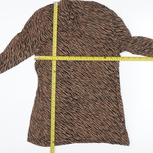 Oasis Women Brown Animal Print Viscose Tunic Blouse M Long Sleeve
