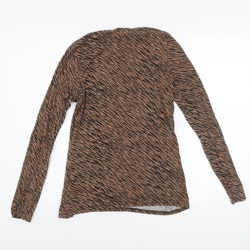 Oasis Women Brown Animal Print Viscose Tunic Blouse M Long Sleeve