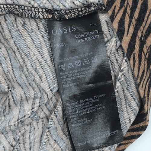 Oasis Women Brown Animal Print Viscose Tunic Blouse M Long Sleeve
