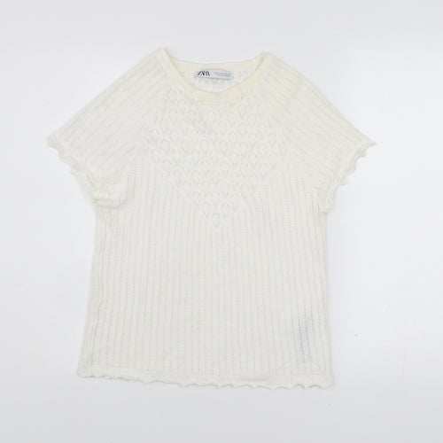 Zara Women’s Ivory Knit T-Shirt XL Crew Neck Short Sleeve Lightweight