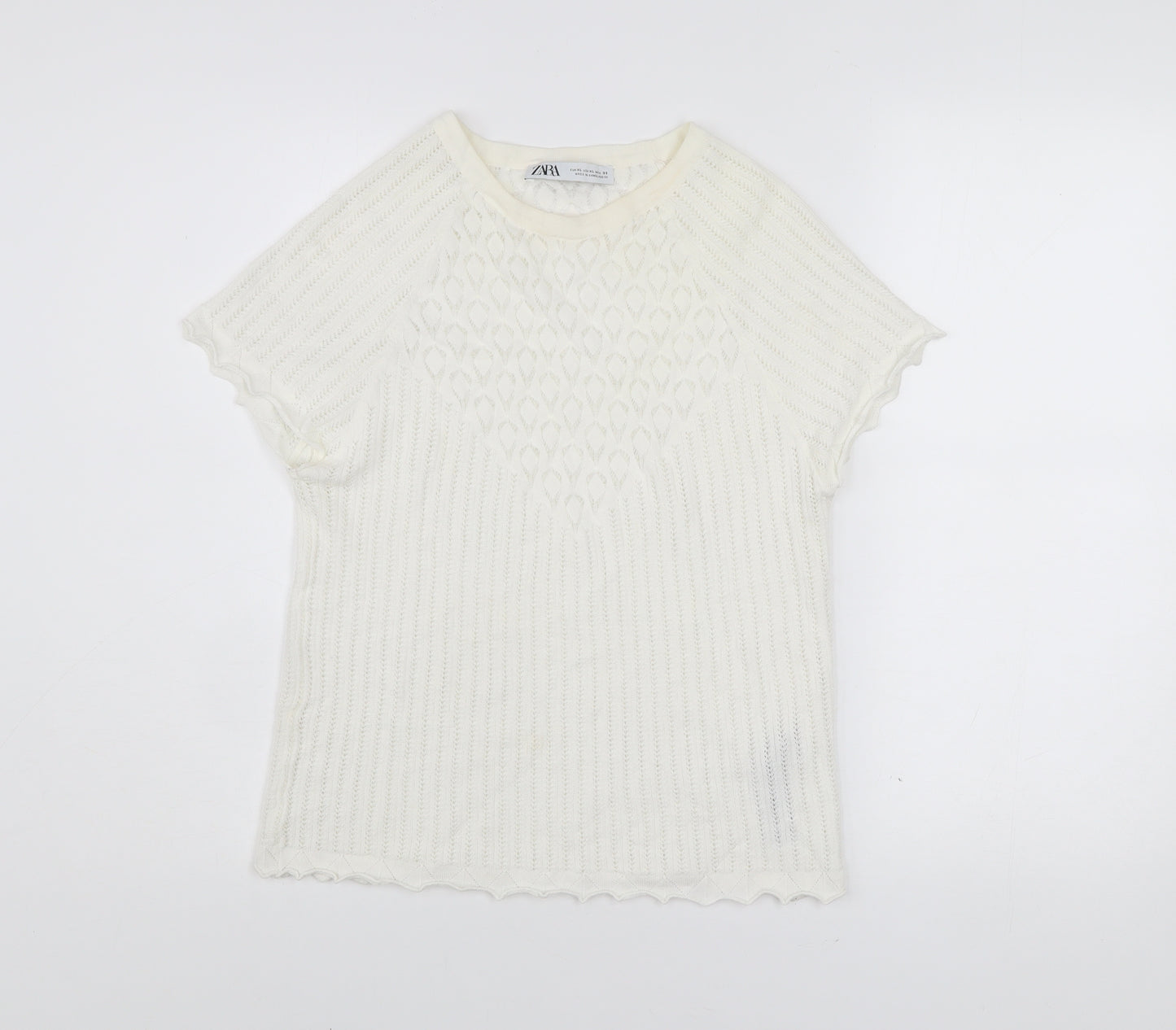 Zara Women’s Ivory Knit T-Shirt XL Crew Neck Short Sleeve Lightweight