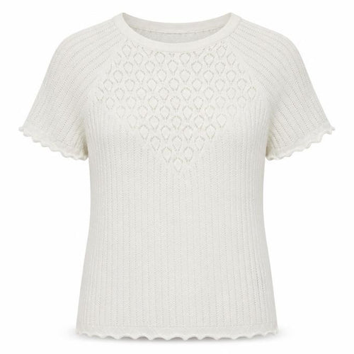 Zara Women’s Ivory Knit T-Shirt XL Crew Neck Short Sleeve Lightweight