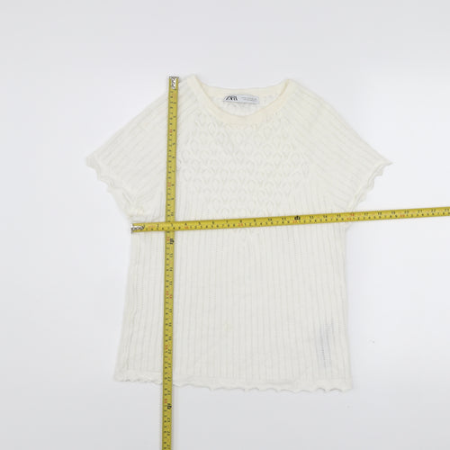 Zara Women’s Ivory Knit T-Shirt XL Crew Neck Short Sleeve Lightweight