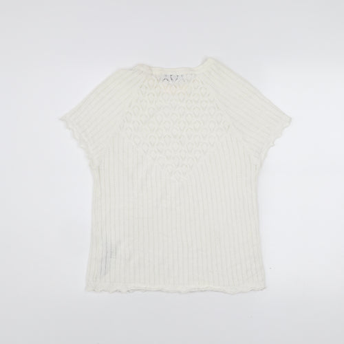 Zara Women’s Ivory Knit T-Shirt XL Crew Neck Short Sleeve Lightweight