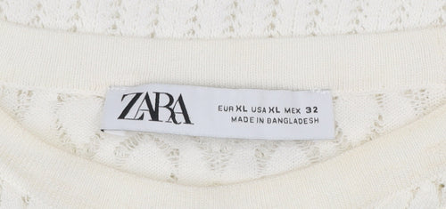 Zara Women’s Ivory Knit T-Shirt XL Crew Neck Short Sleeve Lightweight