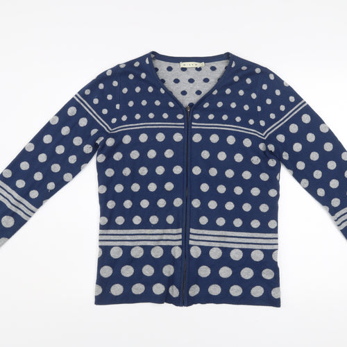 Micha Women’s Blue Polka Dot V-Neck Full Zip Cardigan Size S