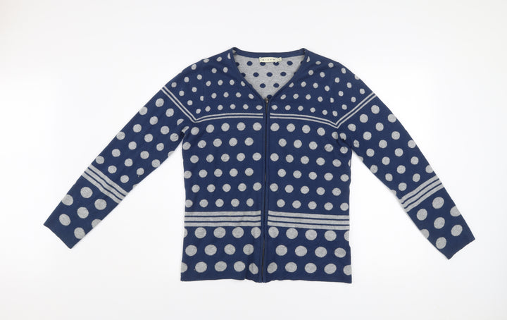 Micha Women’s Blue Polka Dot V-Neck Full Zip Cardigan Size S
