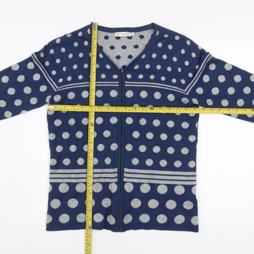 Micha Women’s Blue Polka Dot V-Neck Full Zip Cardigan Size S