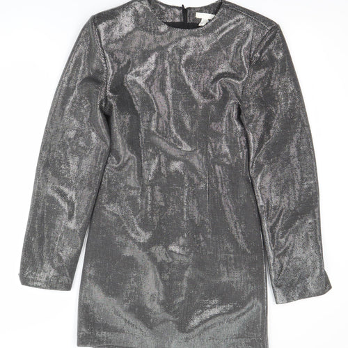 H&M Women’s Silver Sheath Party Dress XS Long Sleeve