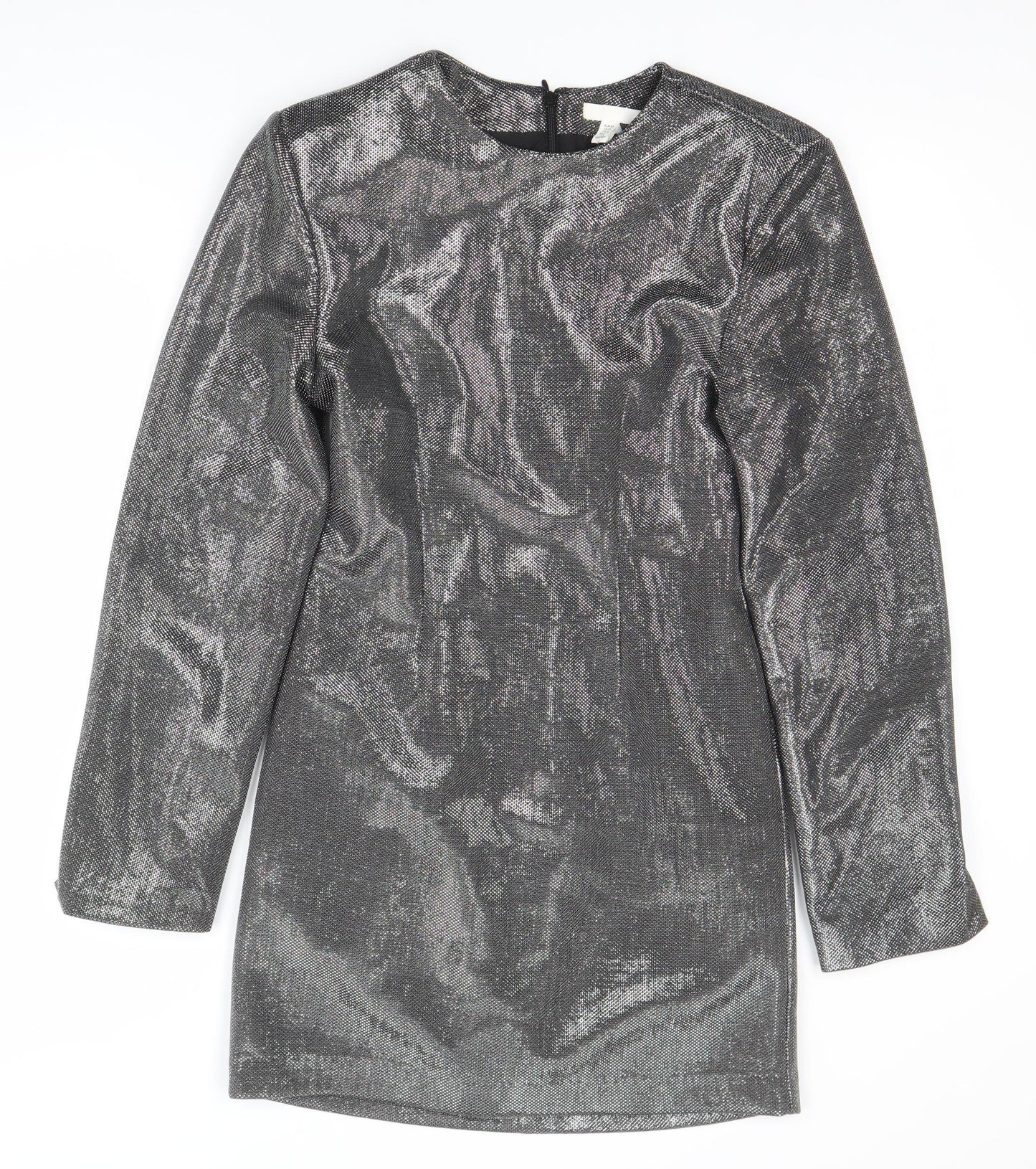 H&M Women’s Silver Sheath Party Dress XS Long Sleeve
