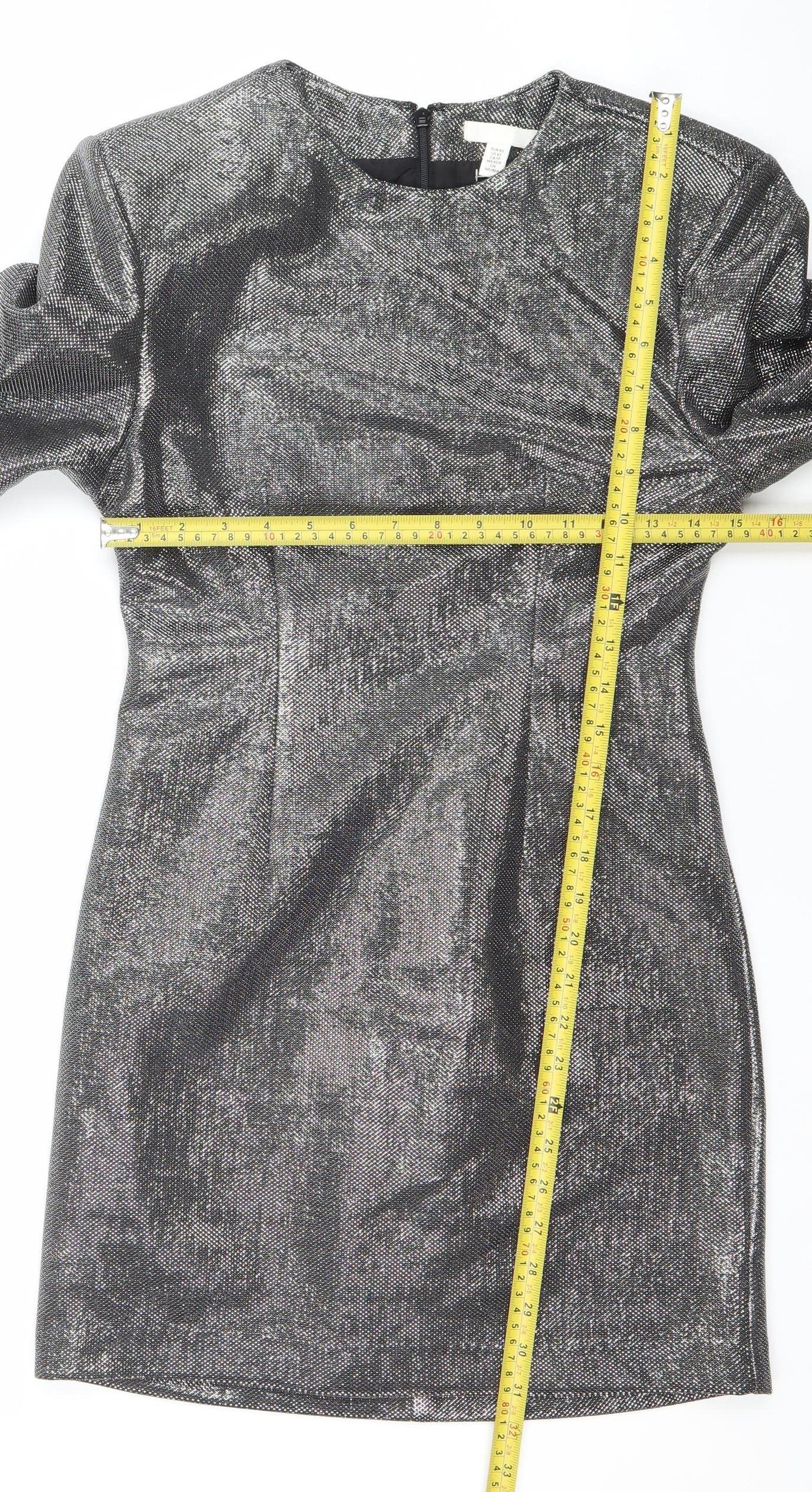 H&M Women’s Silver Sheath Party Dress XS Long Sleeve