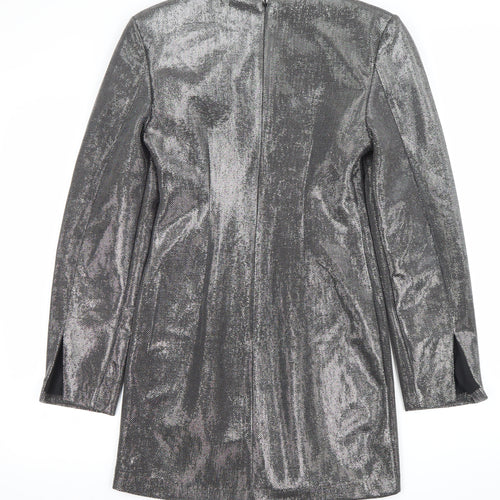 H&M Women’s Silver Sheath Party Dress XS Long Sleeve