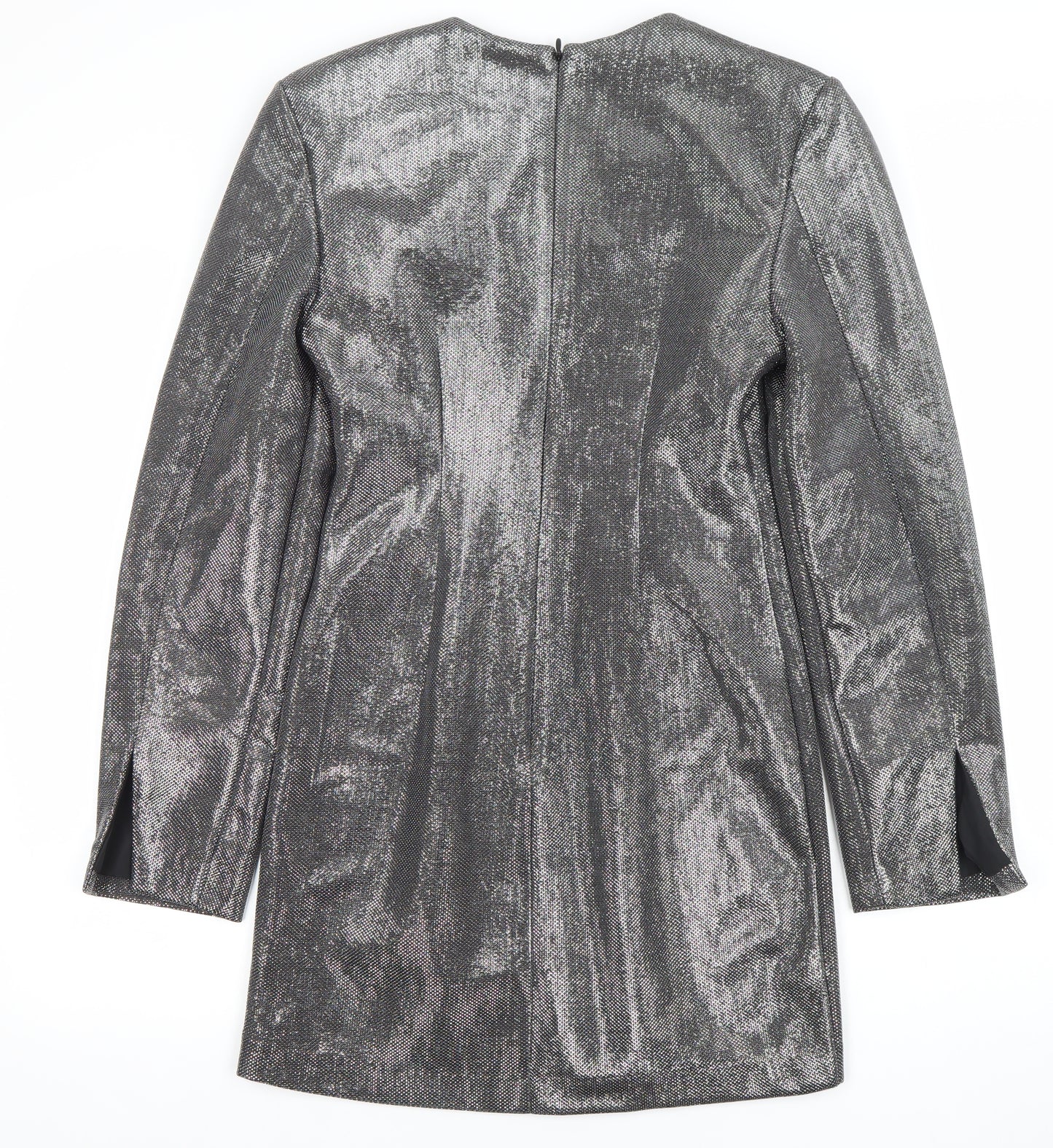H&M Women’s Silver Sheath Party Dress XS Long Sleeve