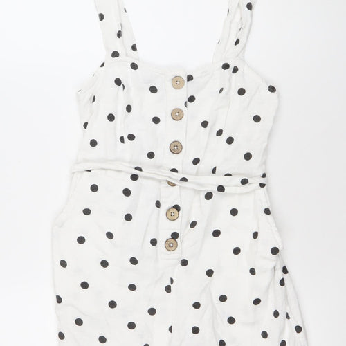 New Look Women’s Petite White Polka Dot Sleeveless Playsuit Size 6