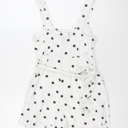 New Look Women’s Petite White Polka Dot Sleeveless Playsuit Size 6