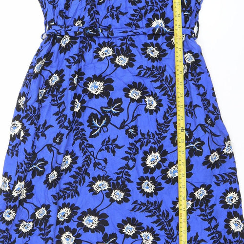 Next Womens Blue Floral Wrap Midi Dress Size 10 V-Neck 3/4 Sleeve