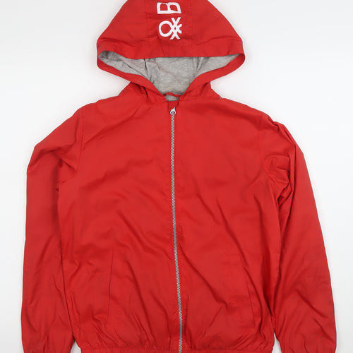 Benetton Boys Red Windbreaker Jacket 13-14 Years Hooded Full Zip
