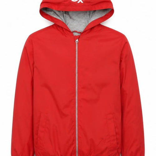 Benetton Boys Red Windbreaker Jacket 13-14 Years Hooded Full Zip