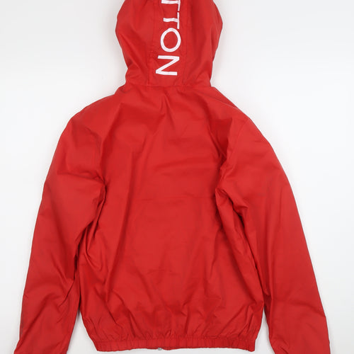Benetton Boys Red Windbreaker Jacket 13-14 Years Hooded Full Zip