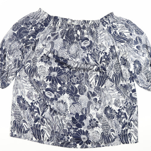 H&M Womens Blue Floral Off Shoulder Blouse Size 12 Puff Sleeve