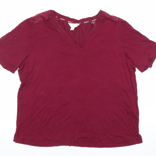 Marks and Spencer Women’s Red Lace V-Neck Cotton T-Shirt Size M