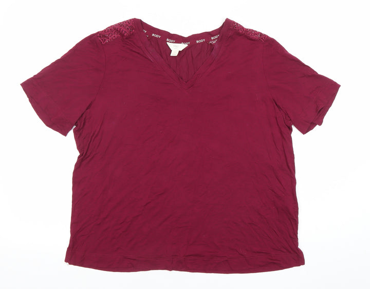 Marks and Spencer Women’s Red Lace V-Neck Cotton T-Shirt Size M
