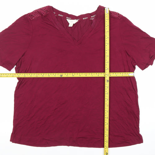 Marks and Spencer Women’s Red Lace V-Neck Cotton T-Shirt Size M