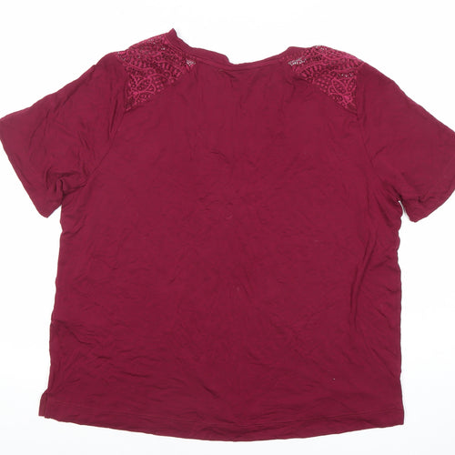Marks and Spencer Women’s Red Lace V-Neck Cotton T-Shirt Size M